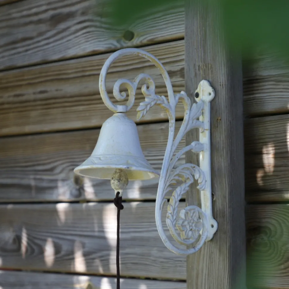 CHEMIN DE CAMPAGNE - Cloche de jardin de porte ancienne en fonte blanche 23 x 19.5 cm