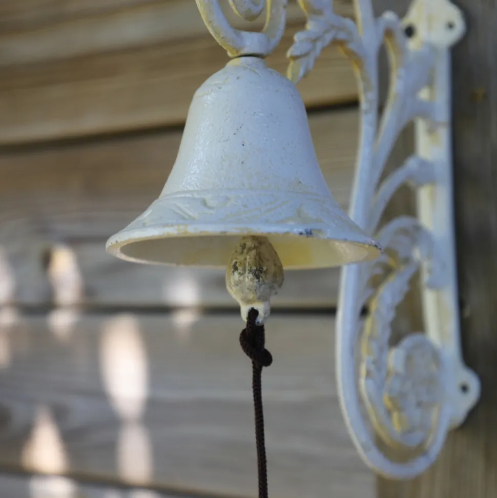 CHEMIN DE CAMPAGNE - Cloche de jardin de porte ancienne en fonte blanche 23 x 19.5 cm