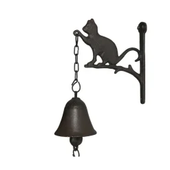 CHEMIN DE CAMPAGNE - Cloche de jardin de porte ancienne chat en fonte marron 16 x 23 cm