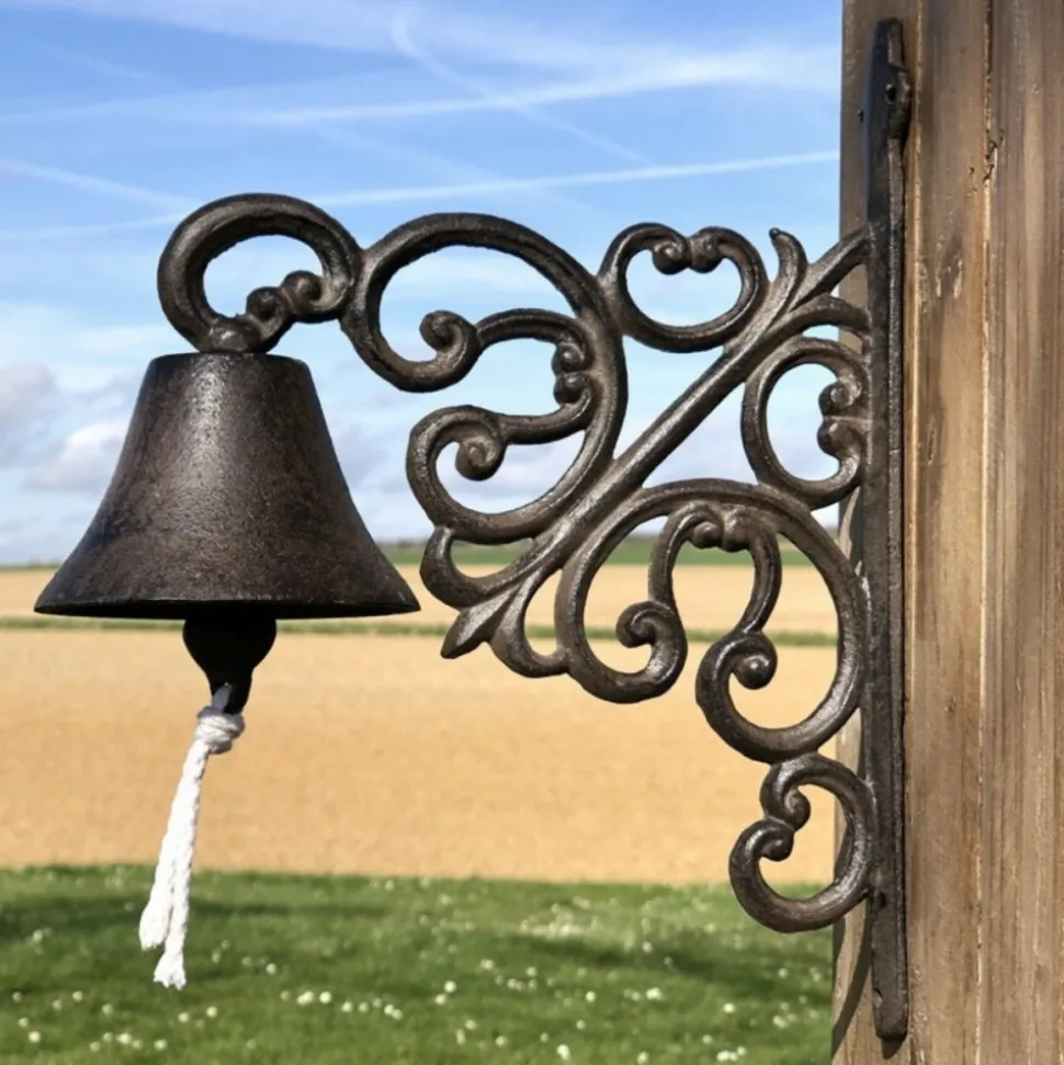 CHEMIN DE CAMPAGNE - Cloche de jardin de porte ancienne en fonte marron 29 x 22 cm
