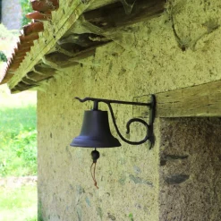 CHEMIN DE CAMPAGNE - Cloche de jardin de porte ancienne murale fonte marron 33 x 20 x 20 cm