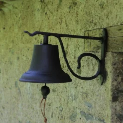 CHEMIN DE CAMPAGNE - Cloche de jardin de porte ancienne murale fonte marron 33 x 20 x 20 cm