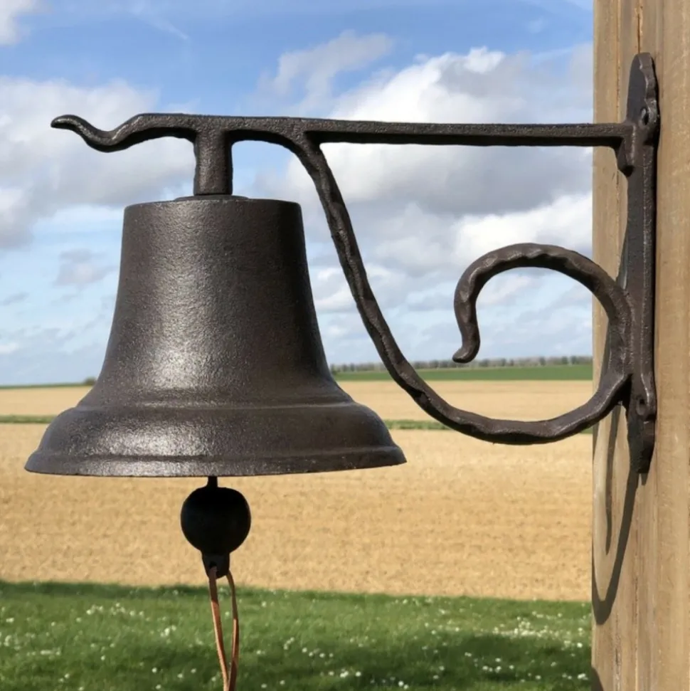 CHEMIN DE CAMPAGNE - Cloche de jardin de porte ancienne murale fonte marron 33 x 20 x 20 cm