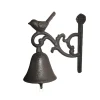 CHEMIN DE CAMPAGNE - Cloche de jardin de porte ancienne oiseau fonte marron 14x17cm