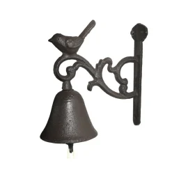 CHEMIN DE CAMPAGNE - Cloche de jardin de porte ancienne oiseau fonte marron 14x17cm