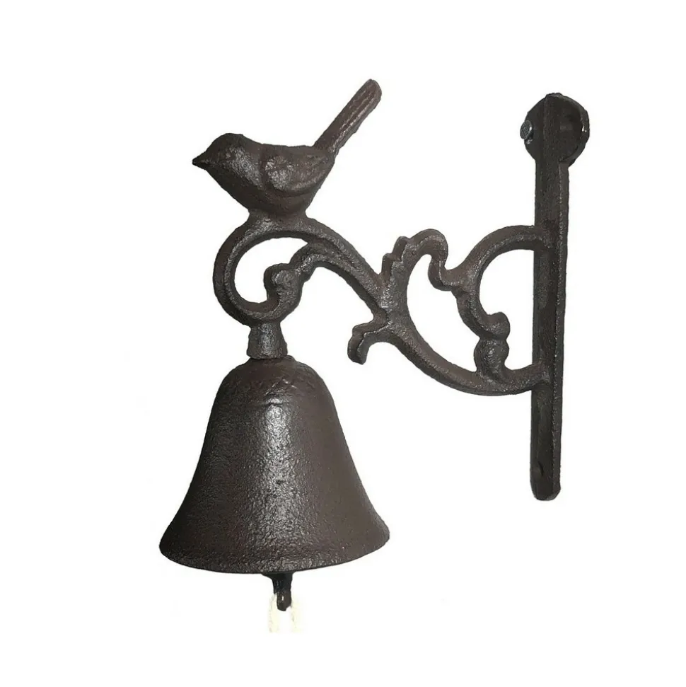 CHEMIN DE CAMPAGNE - Cloche de jardin de porte ancienne oiseau fonte marron 14x17cm