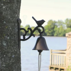 CHEMIN DE CAMPAGNE - Cloche de jardin de porte ancienne oiseau fonte marron 14x17cm