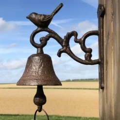 CHEMIN DE CAMPAGNE - Cloche de jardin de porte ancienne oiseau fonte marron 14x17cm