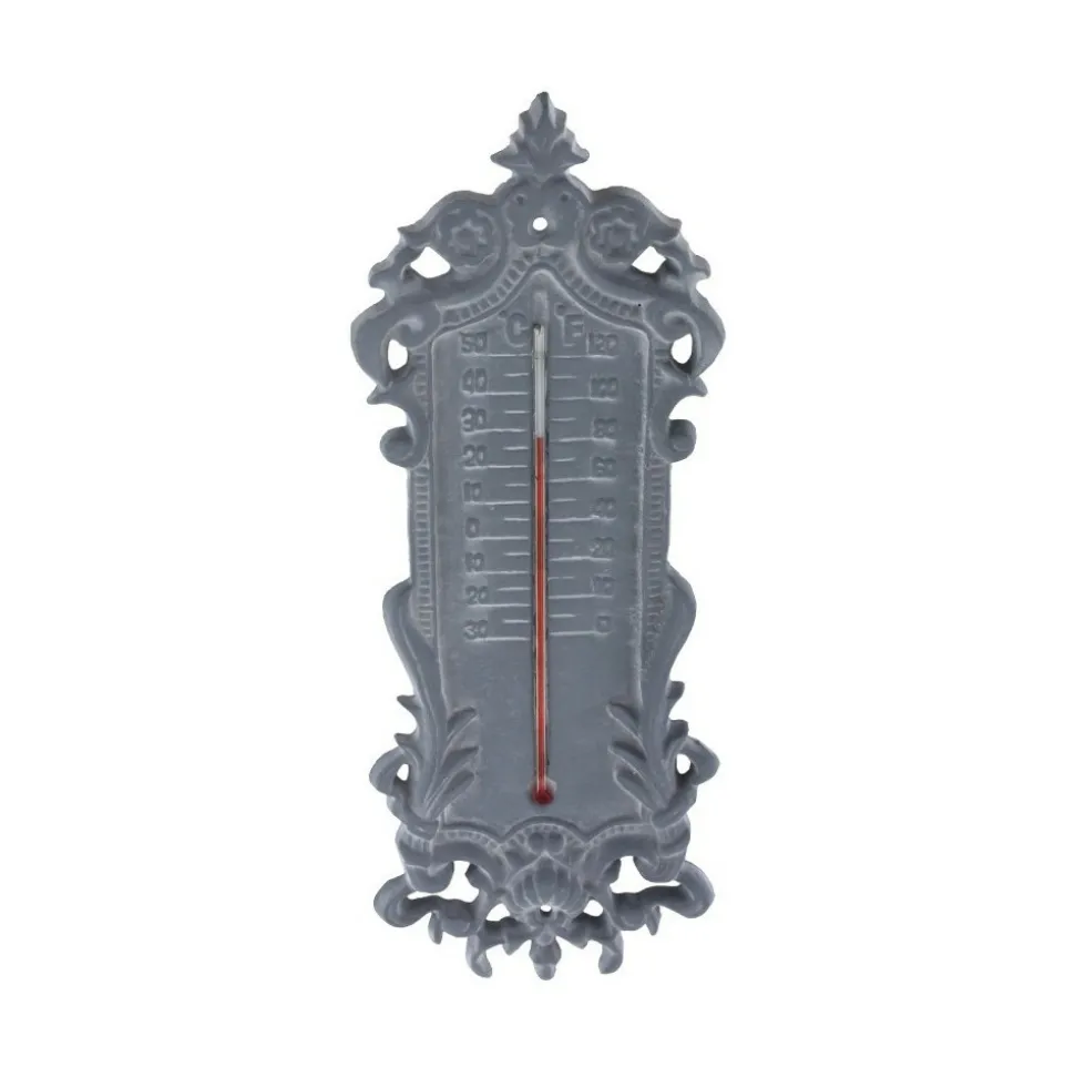 CHEMIN DE CAMPAGNE - Grand thermomètre extérieur décoratif vintage fonte grise 37cm