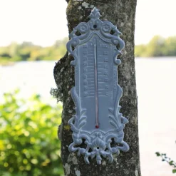 CHEMIN DE CAMPAGNE - Grand thermomètre extérieur décoratif vintage fonte grise 37cm