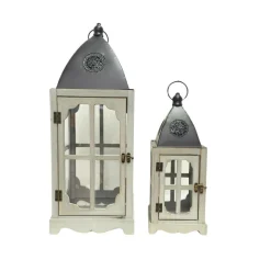 CHEMIN DE CAMPAGNE - Lanternes jardin extérieur à poser bougie ancienne bois blanc 58-39cm