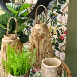 CHEMIN DE CAMPAGNE - Lanterne jardin extérieur à poser bougie ancienne rotin naturel 46cm
