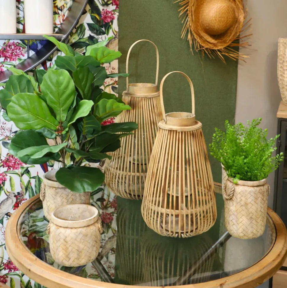 CHEMIN DE CAMPAGNE - Lanterne jardin extérieur à poser bougie ancienne rotin naturel 46cm