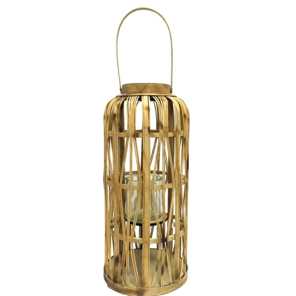 CHEMIN DE CAMPAGNE - Lanterne jardin extérieur à poser bougie ancienne rotin naturel 44cm