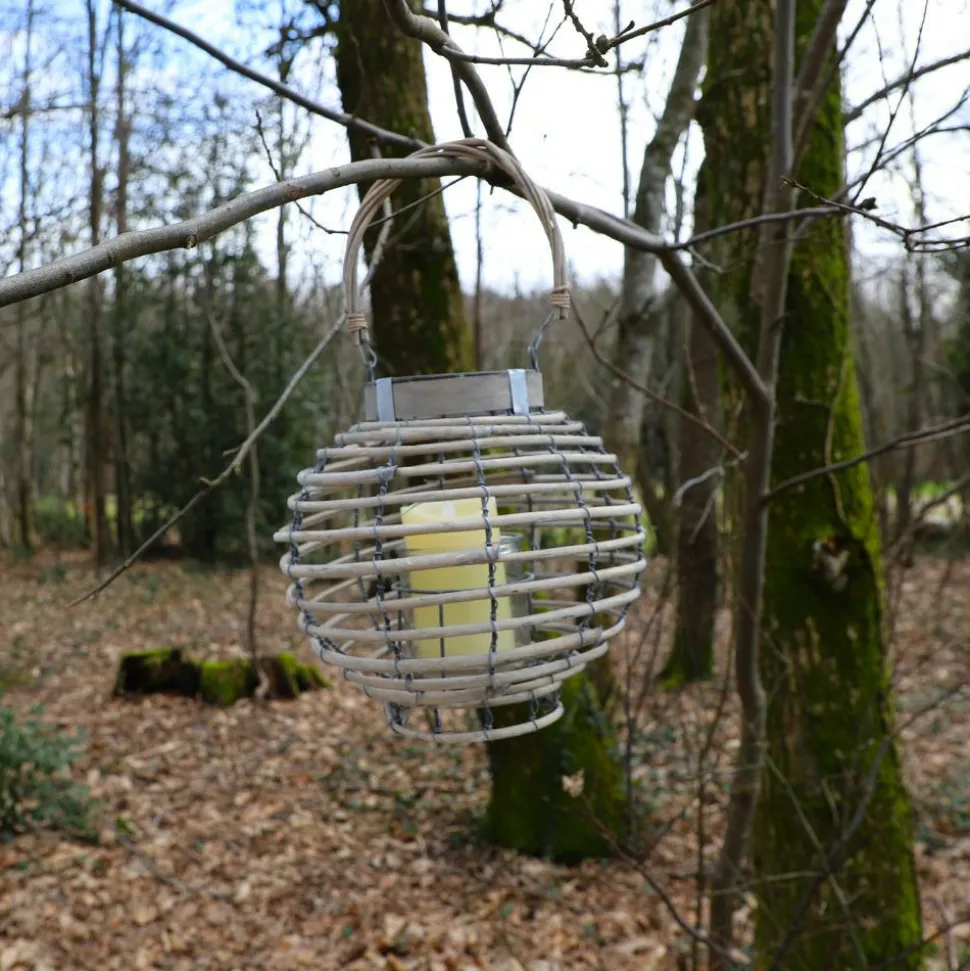 CHEMIN DE CAMPAGNE - Lanterne jardin extérieur à poser bougie ancienne rotin 21cm