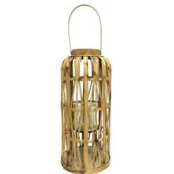 CHEMIN DE CAMPAGNE - Lanterne jardin extérieur à poser bougie ancienne rotin naturel 49cm