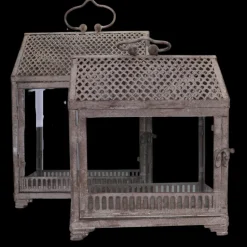 CHEMIN DE CAMPAGNE - Lanternes mini serres jardin à poser ancienne métal verre gris 28-37cm