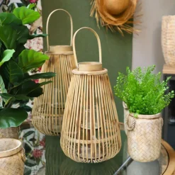 CHEMIN DE CAMPAGNE - Lanterne jardin extérieur à poser bougie ancienne rotin naturel 40cm