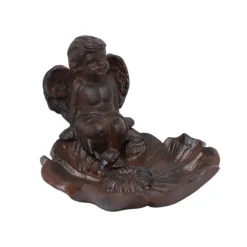 CHEMIN DE CAMPAGNE - Mangeoire à oiseaux abreuvoir jardin ange fonte marron 14.5x12cm
