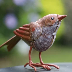 CHEMIN DE CAMPAGNE - Oiseau en métal rouge et orange 16 x 4.5 x 10cm