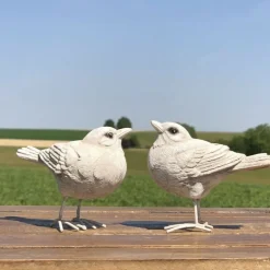 CHEMIN DE CAMPAGNE - Oiseaux en résine blancs 10 x 8 cm