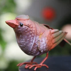 CHEMIN DE CAMPAGNE - Oiseau métal rouge et orange 18 x 4.5 x 10 cm