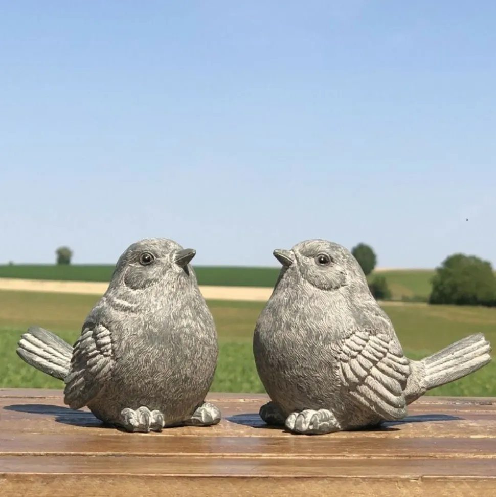 CHEMIN DE CAMPAGNE - Oiseaux en résine gris 12 x 16 x 9 cm