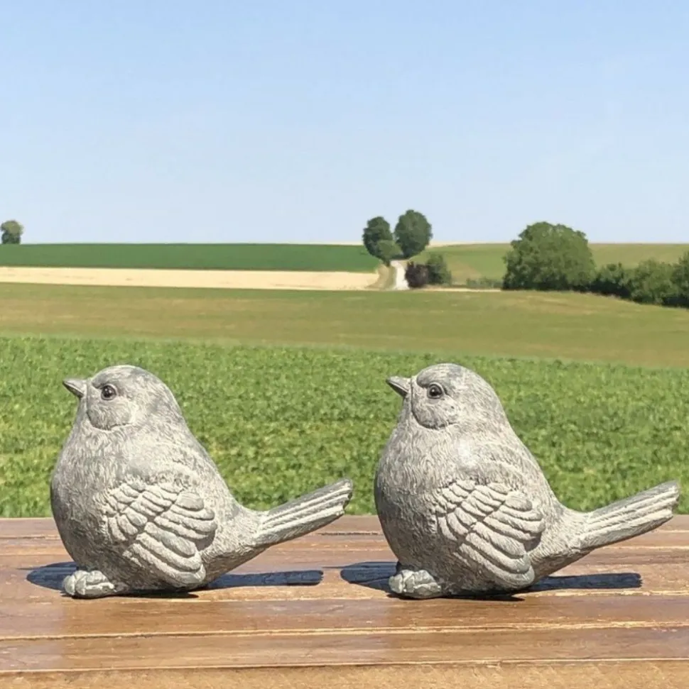 CHEMIN DE CAMPAGNE - Oiseaux en résine gris 12 x 16 x 9 cm