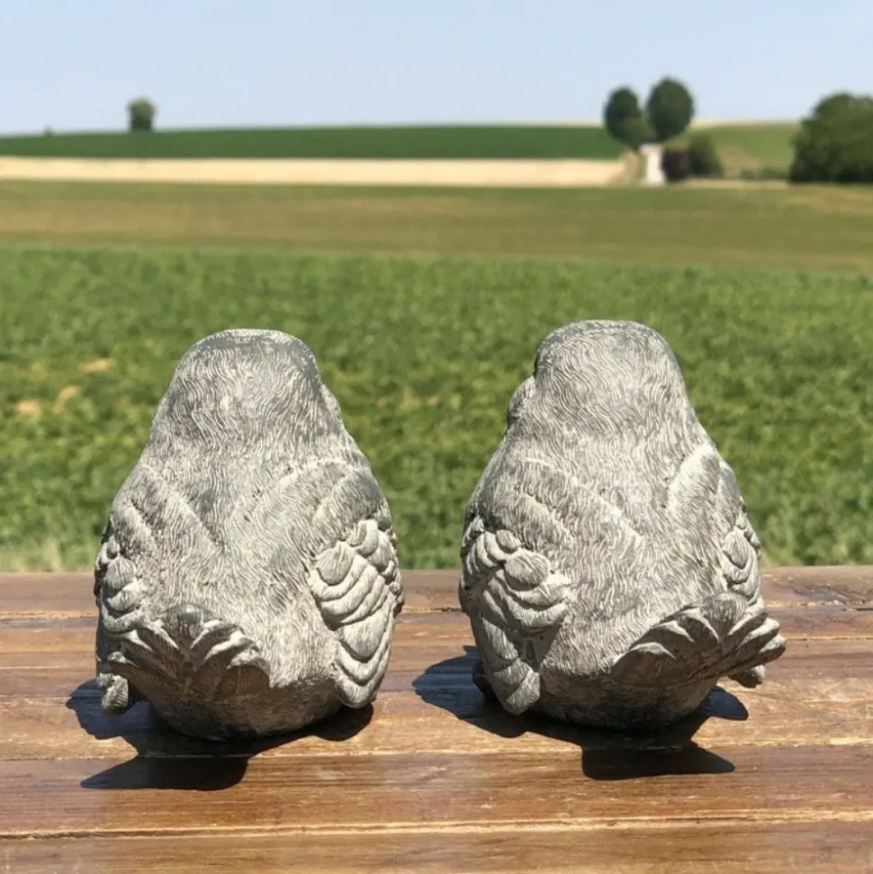 CHEMIN DE CAMPAGNE - Oiseaux en résine gris 12 x 16 x 9 cm