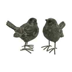 CHEMIN DE CAMPAGNE - Set de 2 oiseaux en résine gris 8.5 x 8.5 x 5.5 cm