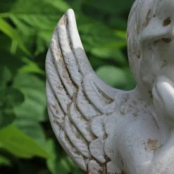 CHEMIN DE CAMPAGNE - Statue statuette sculpture jardin ange chérubin ciment ivoire 18cm