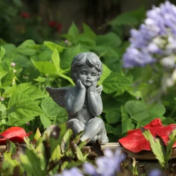 CHEMIN DE CAMPAGNE - Statuette statue sculpture jardin ange chérubin béton gris 24.5cm