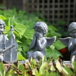 CHEMIN DE CAMPAGNE - Statuette statue sculpture jardin ange chérubin béton gris 24.5cm
