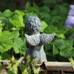 CHEMIN DE CAMPAGNE - Statuette statue sculpture jardin ange chérubin béton gris 24.5cm