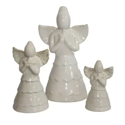 CHEMIN DE CAMPAGNE - Statue statuette sculpture déco ange noël céramique blanche 10cm