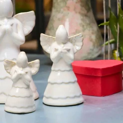 CHEMIN DE CAMPAGNE - Statue statuette sculpture déco ange noël céramique blanche 13cm