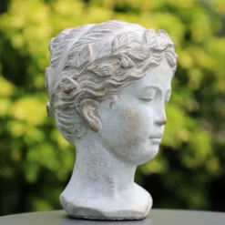 CHEMIN DE CAMPAGNE - Statue statuette sculpture buste femme de jardin béton gris 22cm