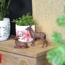 CHEMIN DE CAMPAGNE - Statue statuette extérieure jardin cerf résine marron 11.5cm