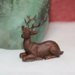 CHEMIN DE CAMPAGNE - Statue statuette extérieure jardin cerf résine marron 11.5cm
