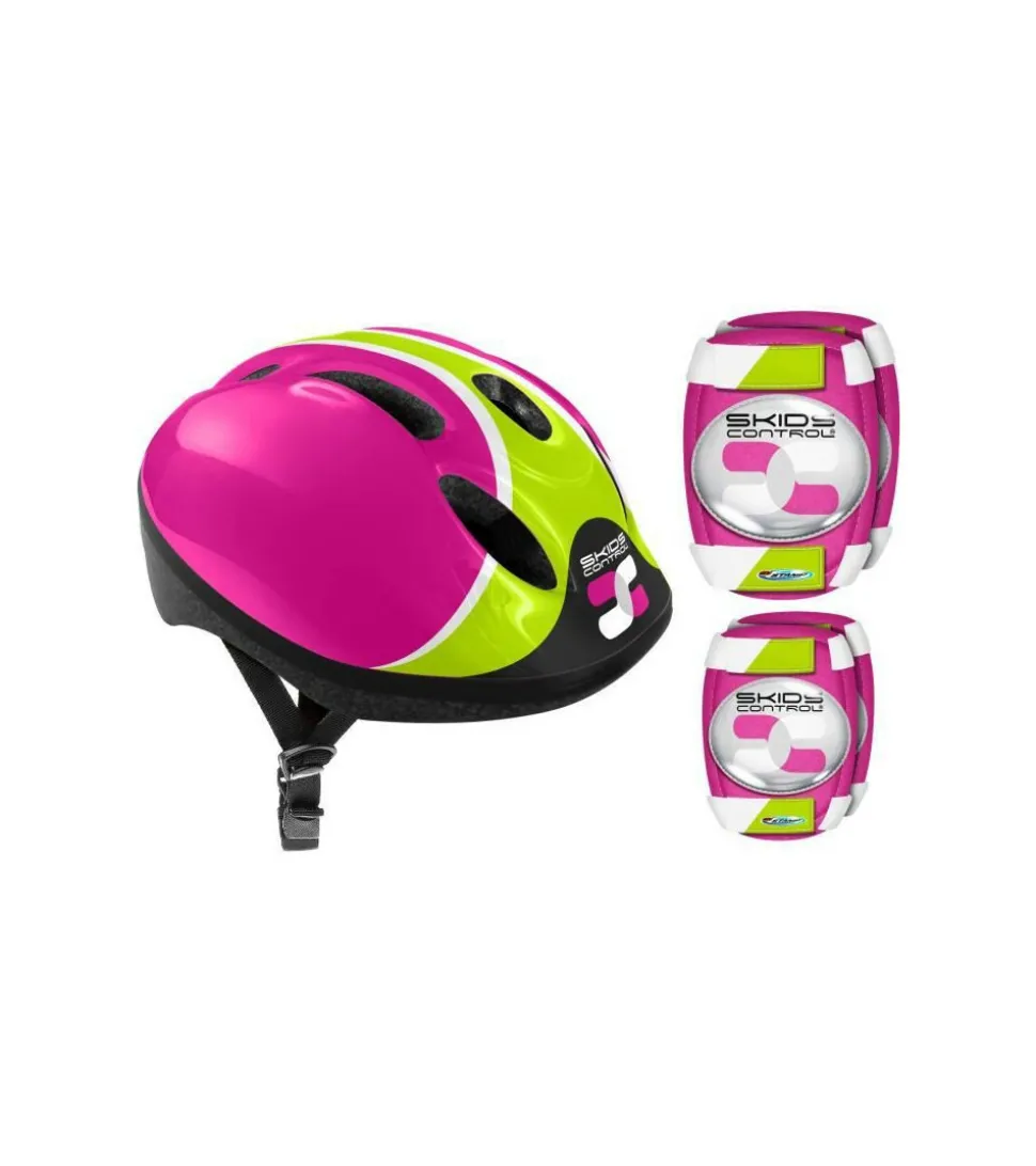 Combo rose sécurité (casque + genouilleres & coudieres) skids control