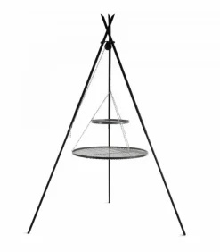 COOK - Barbecue 2 grilles de cuisson suspendu « tipi » sur trépied 210 cm – en acier 80 cm et 40 cm