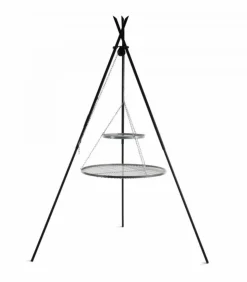 COOK - Barbecue 2 grilles de cuisson suspendu « tipi » sur trépied 210 cm – en acier inox 70 cm et 40 cm