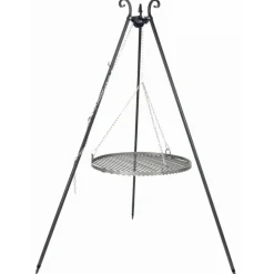 COOK - Barbecue grille de cuisson suspendu en acier 80 cm sur trépied 180 cm