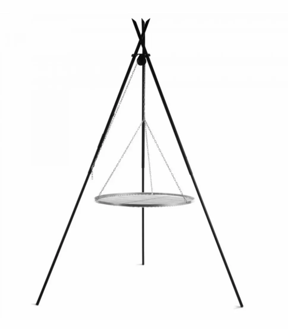 COOK - Barbecue grille de cuisson suspendu « tipi » sur trépied 210 cm – en acier inox 80 cm