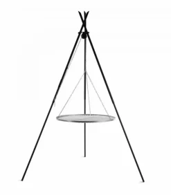 COOK - Barbecue grille de cuisson suspendu « tipi » sur trépied 210 cm – en acier inox 60 cm