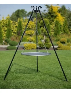 COOK - Barbecue grille de cuisson suspendu en acier 50 cm sur trépied 180 cm