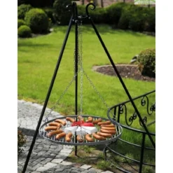 COOK - Barbecue grille de cuisson suspendu en acier 70 cm sur trépied 180 cm