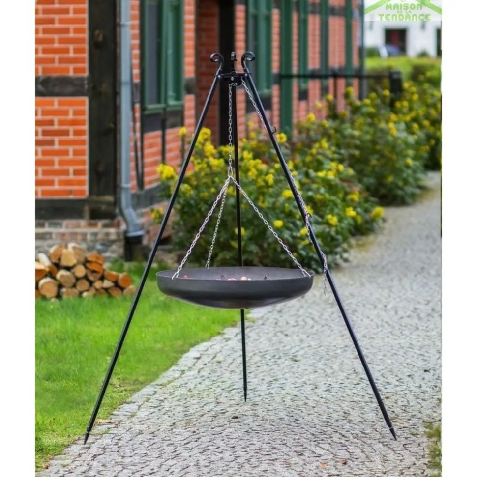 COOK - Wok rond sur trépied 60 cm spécial feu de camp pour brasero