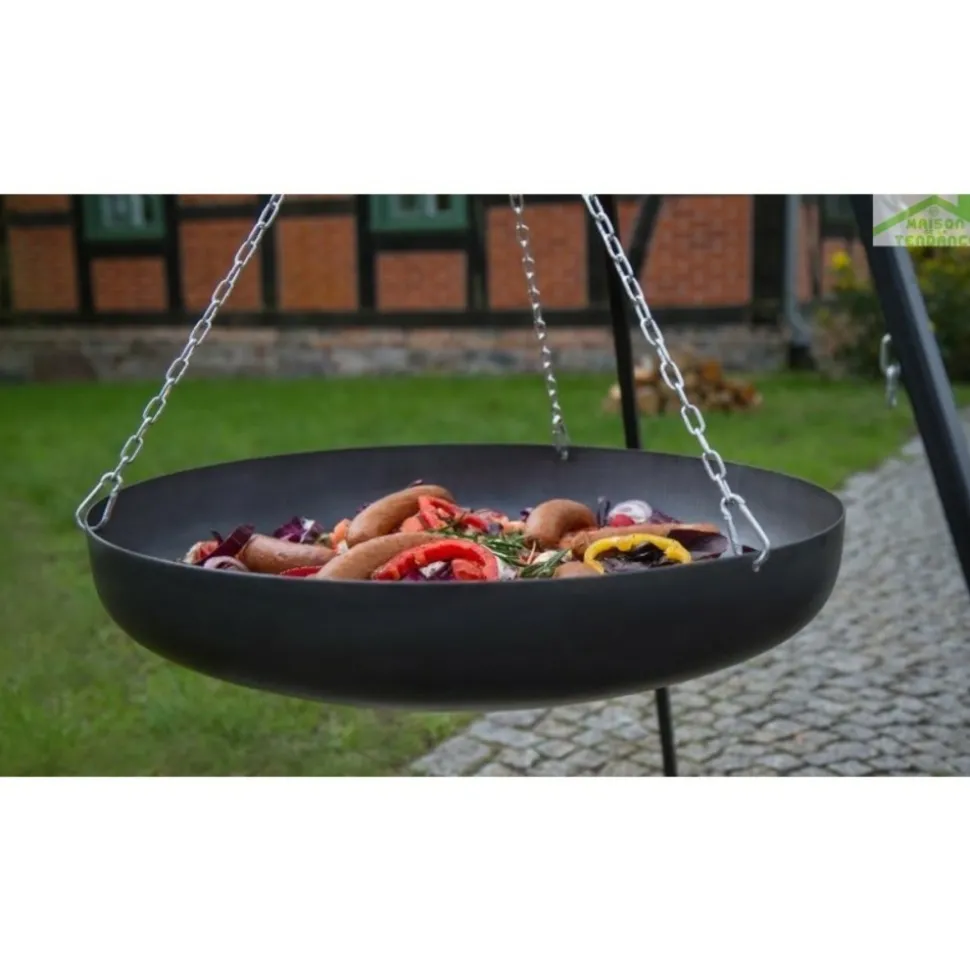 COOK - Wok rond sur trépied 60 cm spécial feu de camp pour brasero