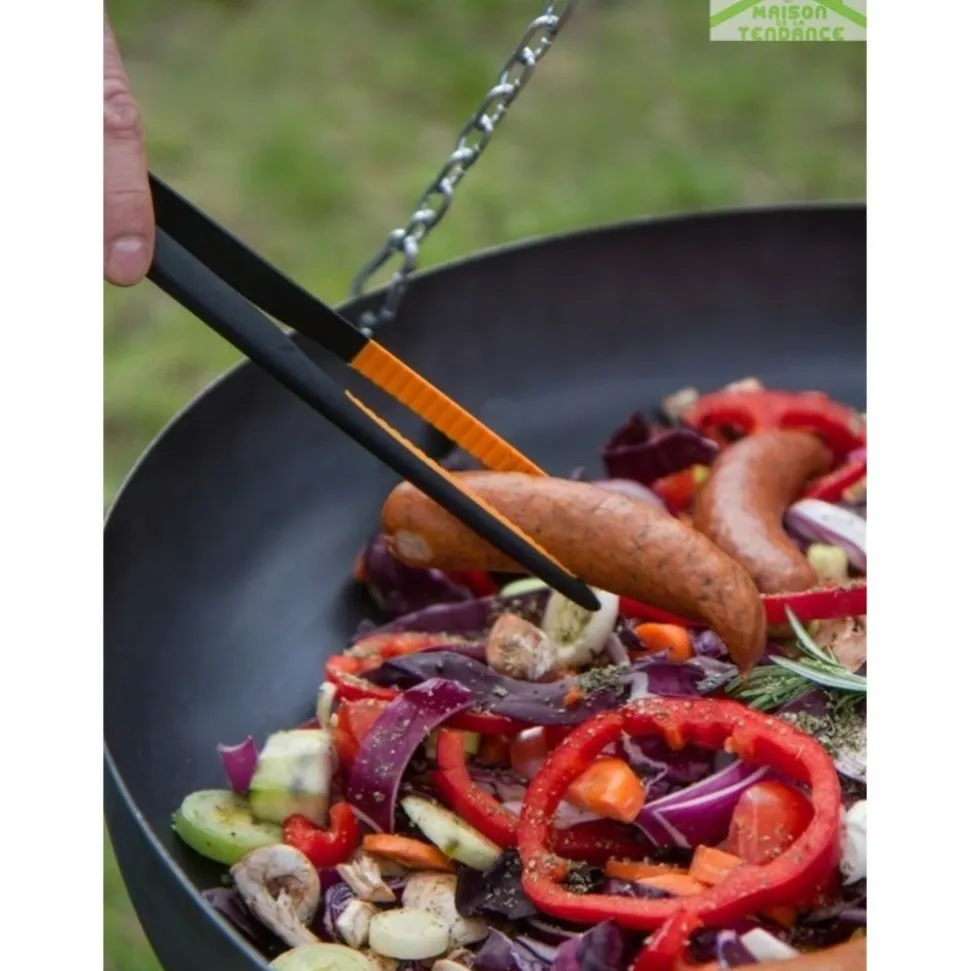 COOK - Wok rond sur trépied 60 cm spécial feu de camp pour brasero